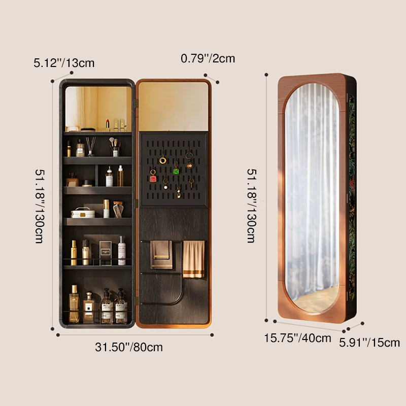 Multi-Functional Space-Saving Wall-Mounted Full-Length Wall Mirror - French Mirror With Hidden Storage & Wardrobe Organizer For Bedroom