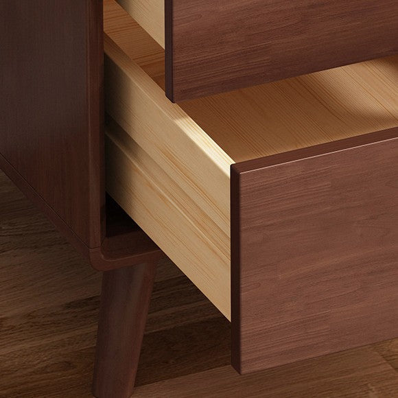 Modern Minimalist Square Rectangular Rubberwood Solid Wood Plywood Nightstand With 2-Drawer For Bedroom