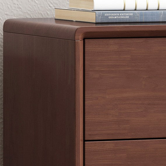 Modern Minimalist Square Rectangular Rubberwood Solid Wood Plywood Nightstand With 2-Drawer For Bedroom