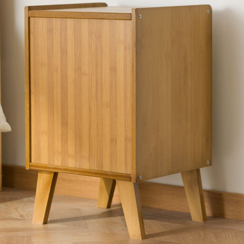 Traditional Japanese Rectangular Medium Density Fiberboard Bamboo Nightstand 1-Cabinet For Bedroom