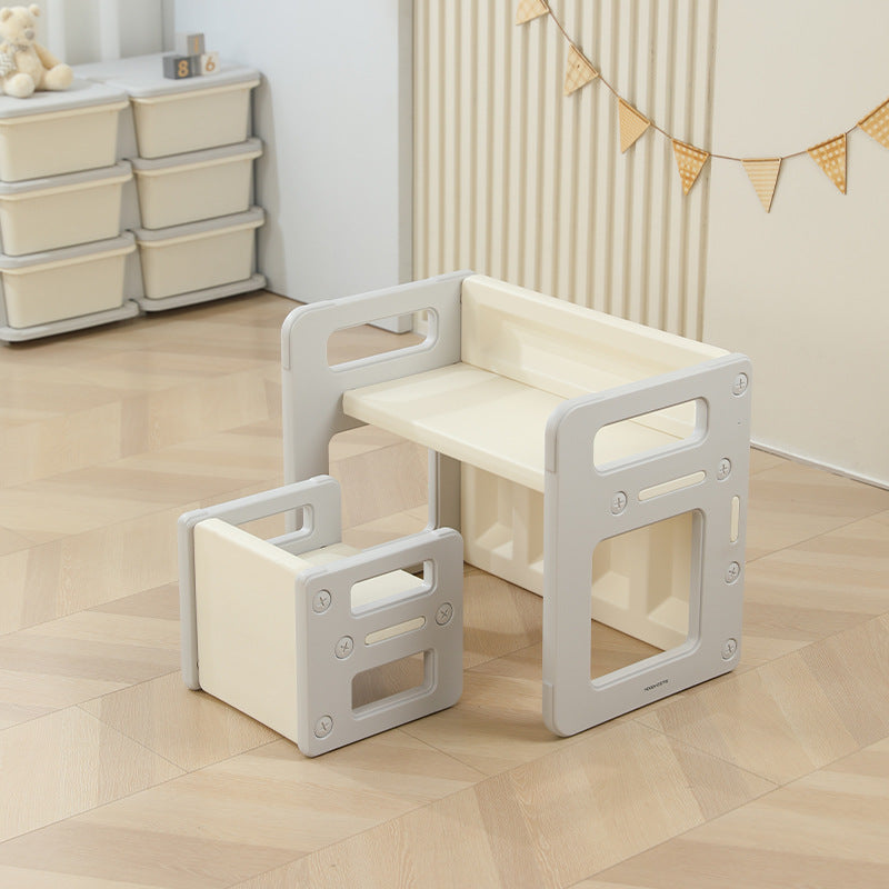 Contemporary Nordic Rectangular Hollow PE Kids Desk & Chair Set For Home Office