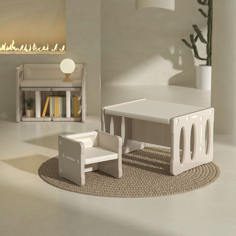 Contemporary Nordic Rectangular Hollow PE Kids Desk & Chair Set For Home Office