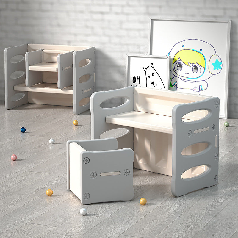 Contemporary Nordic Rectangular Hollow PE Kids Desk & Chair Set For Home Office