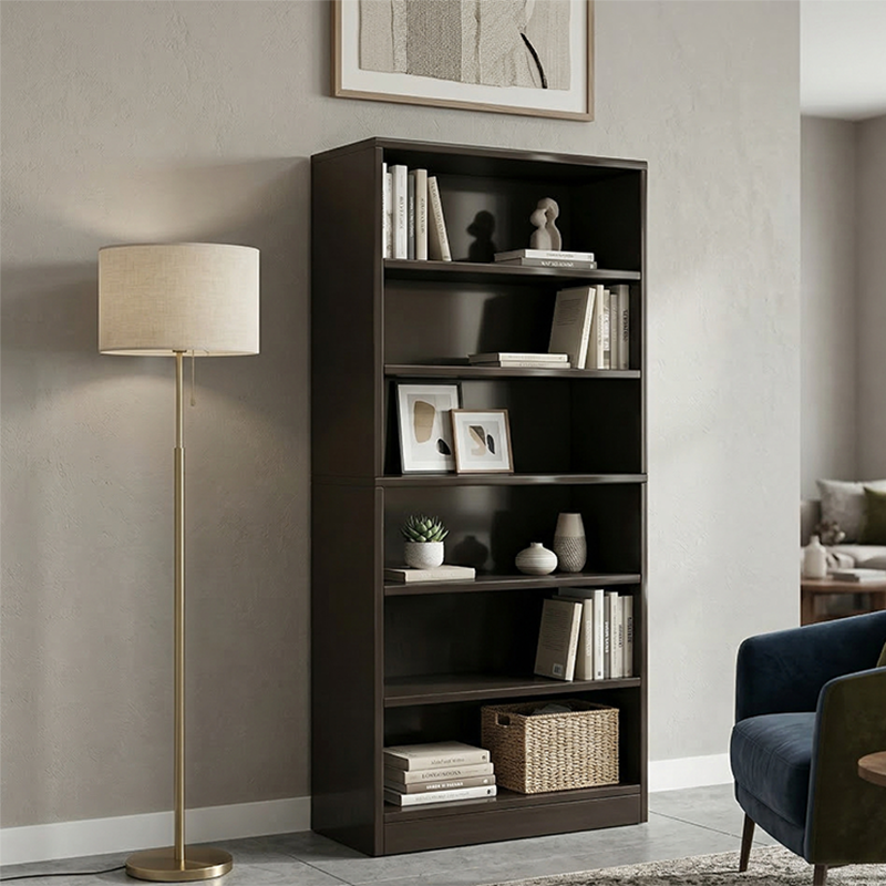 Modern Minimalist Rectangular Solid Wood Eco-Board Bookshelf 6-Tier For Home & Office