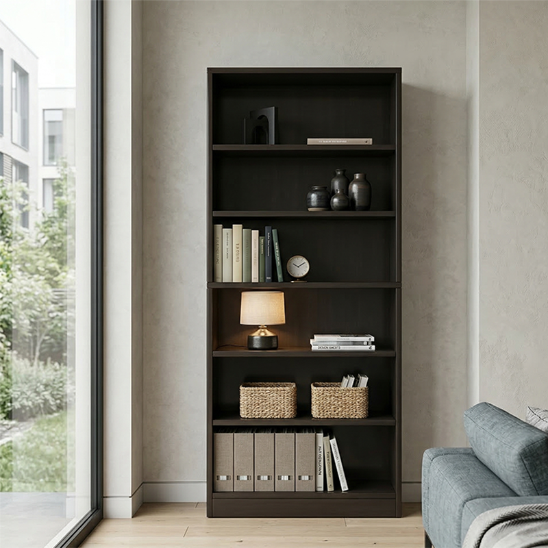 Modern Minimalist Rectangular Solid Wood Eco-Board Bookshelf 6-Tier For Home & Office