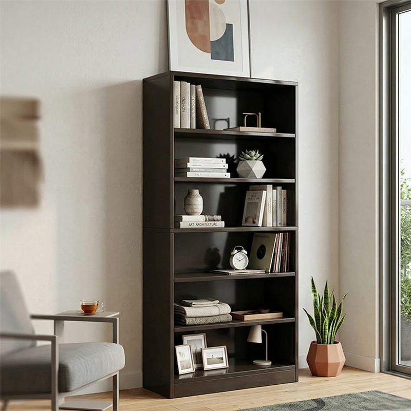 Modern Minimalist Rectangular Solid Wood Eco-Board Bookshelf 6-Tier For Home & Office