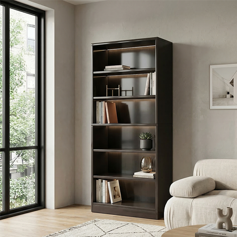 Modern Minimalist Rectangular Solid Wood Eco-Board Bookshelf 6-Tier For Home & Office