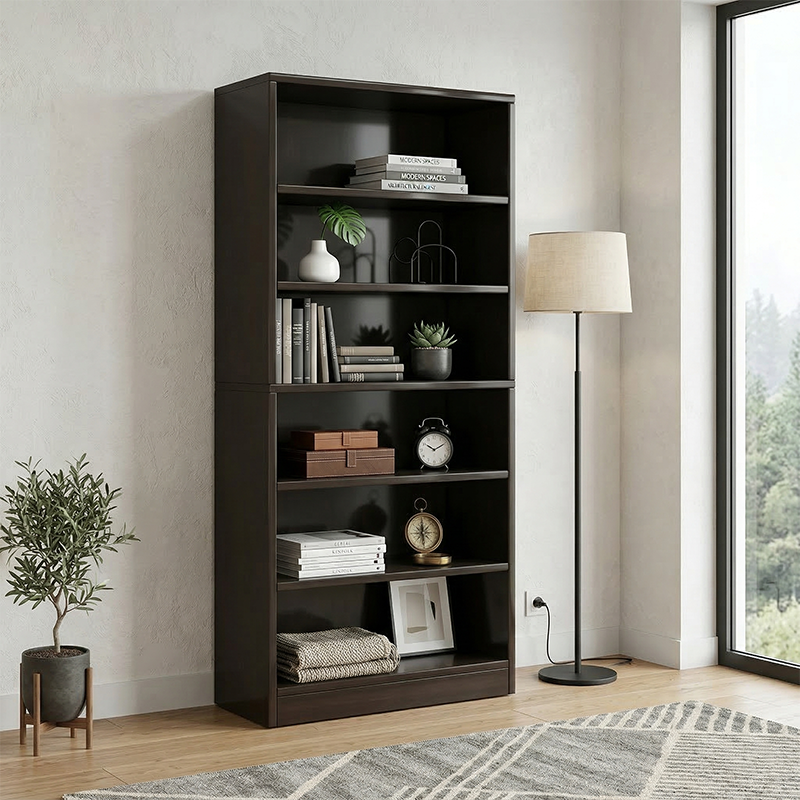 Modern Minimalist Rectangular Solid Wood Eco-Board Bookshelf 6-Tier For Home & Office