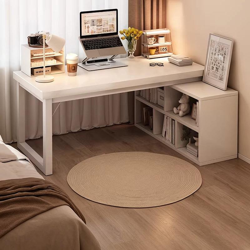 Modern Minimalist Rectangular L-Shaped Medium Density Fiberboard Desk With Bookshelf 5/7 Storage For Home Office