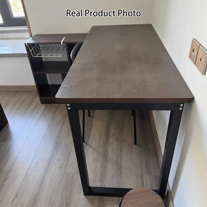 Modern Minimalist Rectangular L-Shaped Medium Density Fiberboard Desk With Bookshelf 5/7 Storage For Home Office