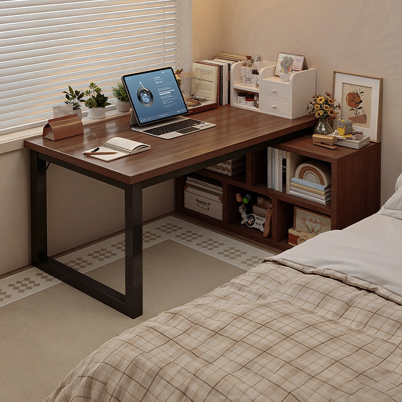 Modern Minimalist Rectangular L-Shaped Medium Density Fiberboard Desk With Bookshelf 5/7 Storage For Home Office