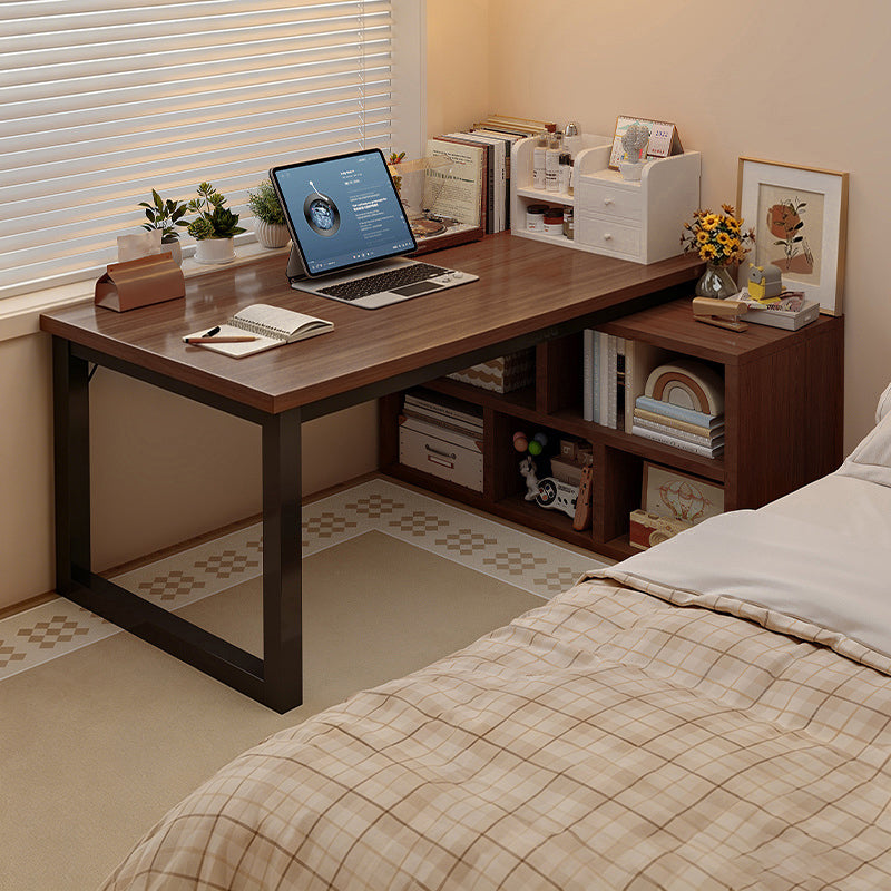 Modern Minimalist Rectangular L-Shaped Medium Density Fiberboard Desk With Bookshelf 5/7 Storage For Home Office