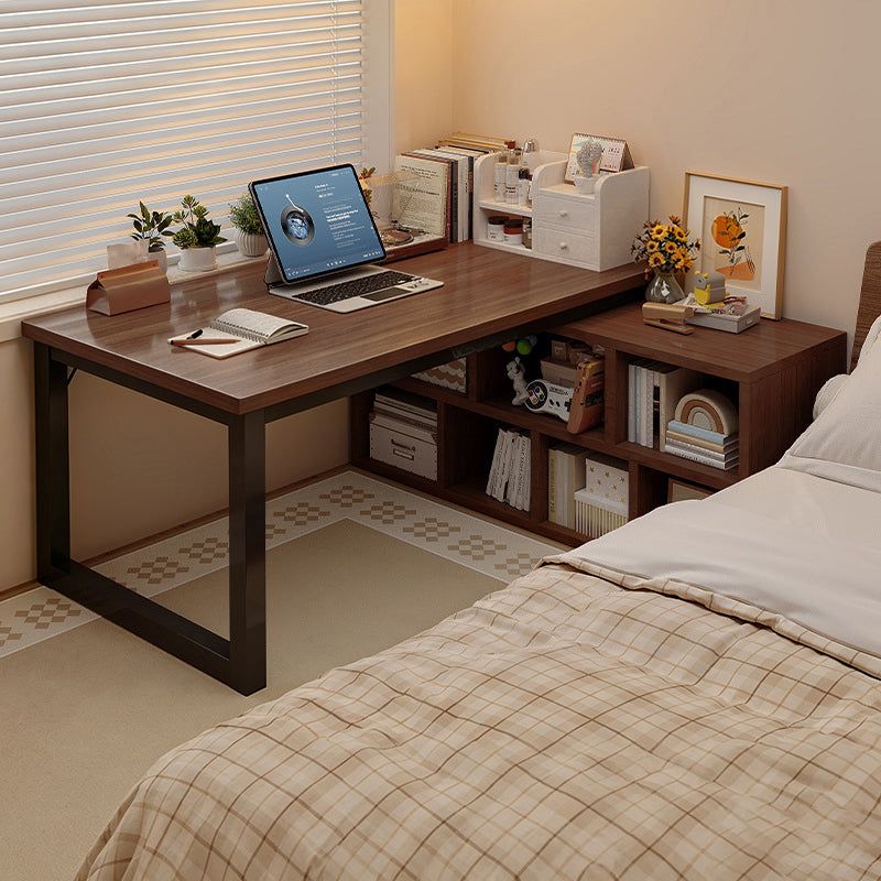 Modern Minimalist Rectangular L-Shaped Medium Density Fiberboard Desk With Bookshelf 5/7 Storage For Home Office