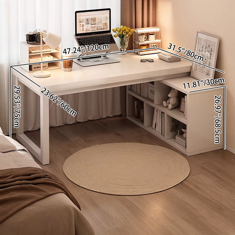 Modern Minimalist Rectangular L-Shaped Medium Density Fiberboard Desk With Bookshelf 5/7 Storage For Home Office