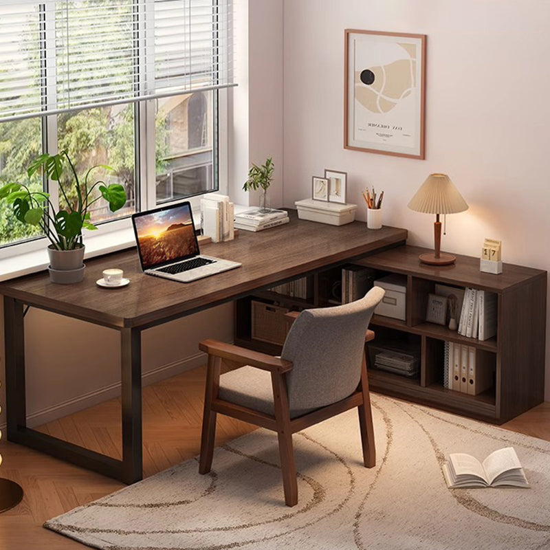 Modern Minimalist Rectangular L-Shaped Medium Density Fiberboard Desk With Bookshelf 5/7 Storage For Home Office
