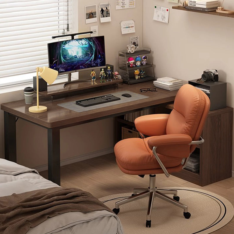 Modern Minimalist Rectangular L-Shaped Medium Density Fiberboard Desk With Bookshelf 5/7 Storage For Home Office