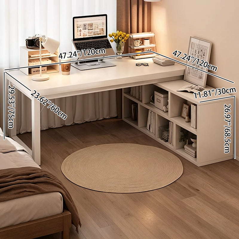 Modern Minimalist Rectangular L-Shaped Medium Density Fiberboard Desk With Bookshelf 5/7 Storage For Home Office