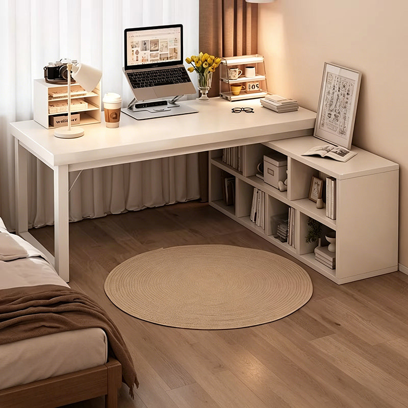Modern Minimalist Rectangular L-Shaped Medium Density Fiberboard Desk With Bookshelf 5/7 Storage For Home Office
