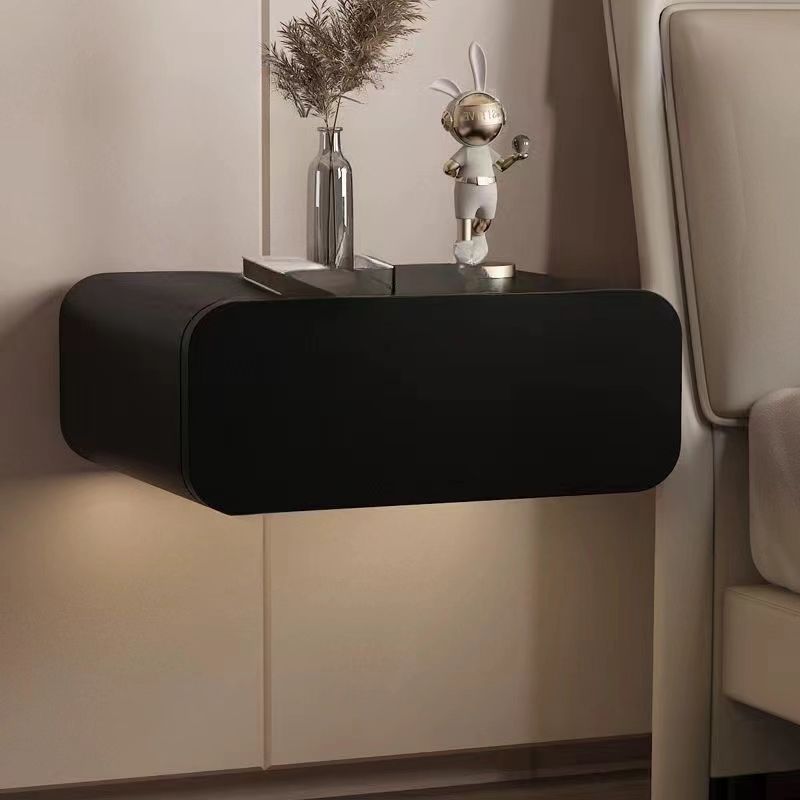 Modern Minimalist Solid Wood Microfiber Leather Floating Rectangular Nightstand With Drawer, Wall-Mounted Bedside Table For Bedroom