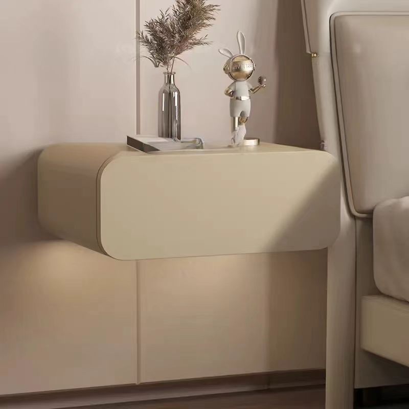 Modern Minimalist Solid Wood Microfiber Leather Floating Rectangular Nightstand With Drawer, Wall-Mounted Bedside Table For Bedroom