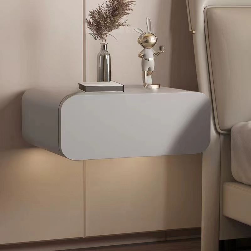 Modern Minimalist Solid Wood Microfiber Leather Floating Rectangular Nightstand With Drawer, Wall-Mounted Bedside Table For Bedroom