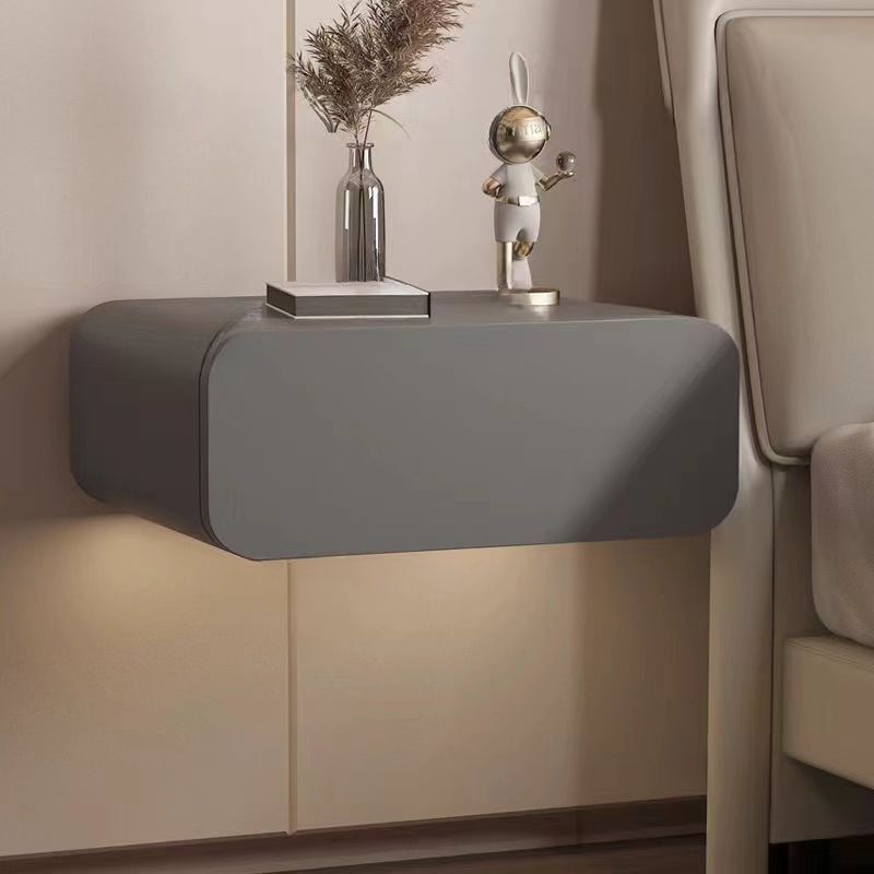 Modern Minimalist Solid Wood Microfiber Leather Floating Rectangular Nightstand With Drawer, Wall-Mounted Bedside Table For Bedroom
