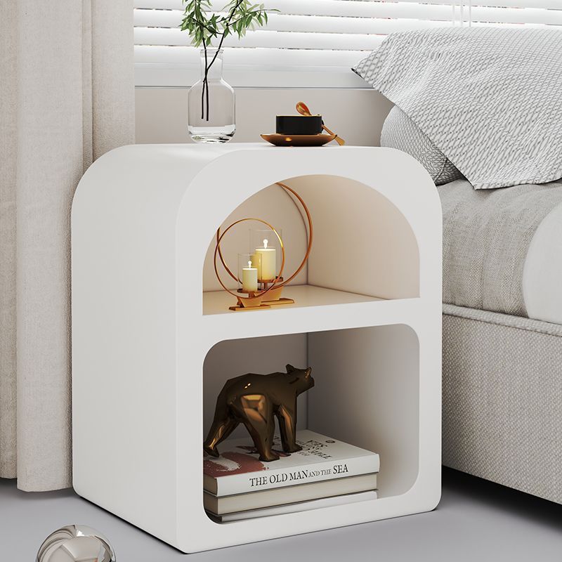 Modern Minimalist Engineered Wood Rounded Rectangle Nightstand With 2-Storage Compartments For Bedroom