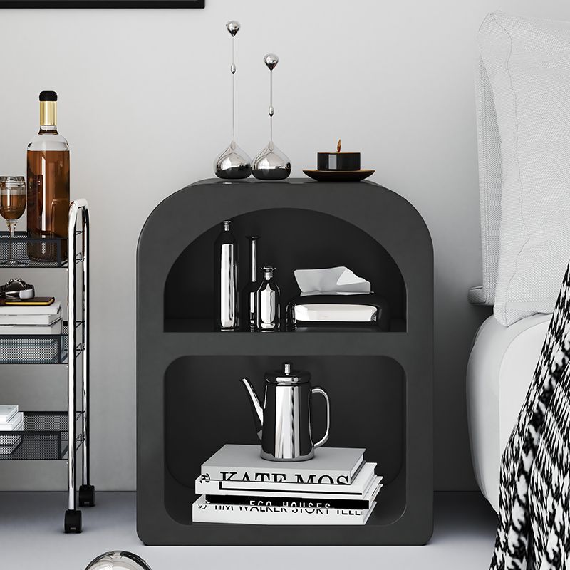 Modern Minimalist Engineered Wood Rounded Rectangle Nightstand With 2-Storage Compartments For Bedroom