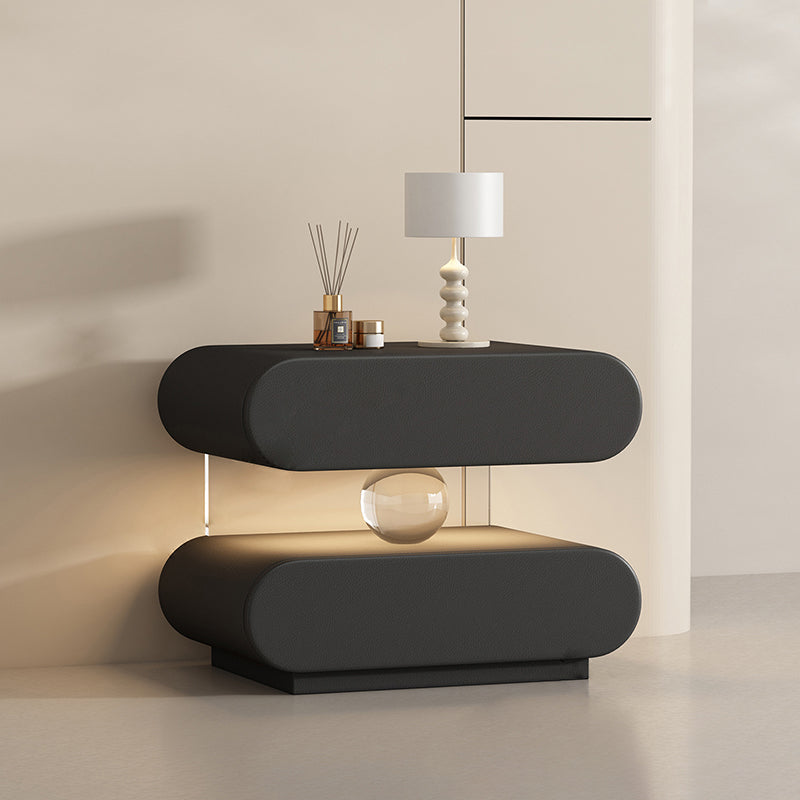 Modern Minimalist Rectangular Oval Solid Wood Cat Scratch Leather Acrylic Crystal Sensor Light Nightstand 2-Drawer Bedroom
