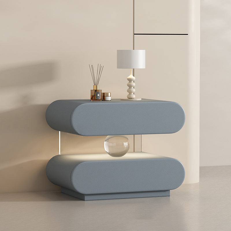 Modern Minimalist Rectangular Oval Solid Wood Cat Scratch Leather Acrylic Crystal Sensor Light Nightstand 2-Drawer Bedroom