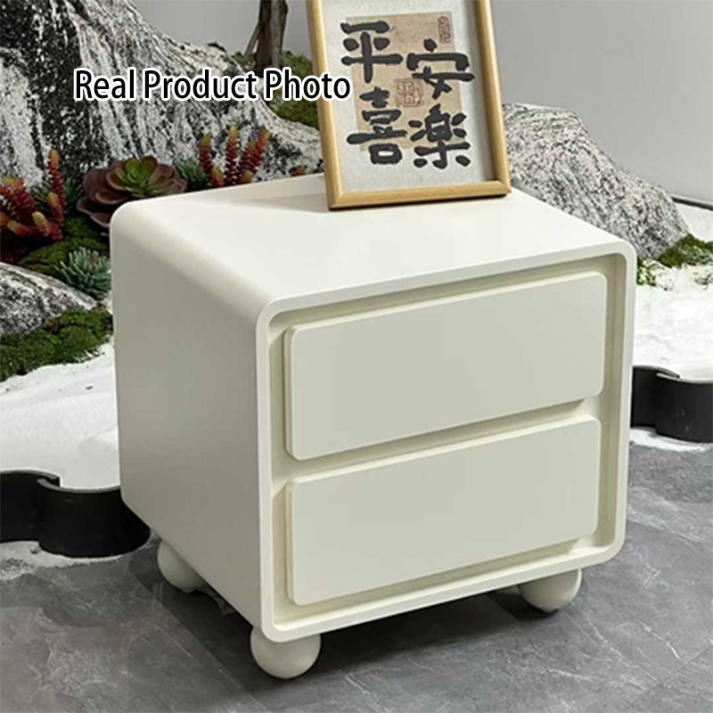 Contemporary Scandinavian Cream White "Cloud" Nightstand - 2-Drawer Storage Bedside Table For Bedroom