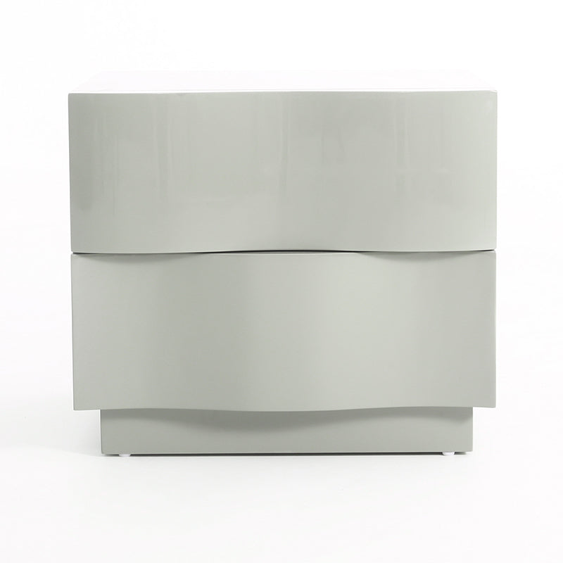 Contemporary Scandinavian Greige 2-Drawer Storage Nightstand - 3D Wave Pattern Drawers Bedside Table For Bedroom