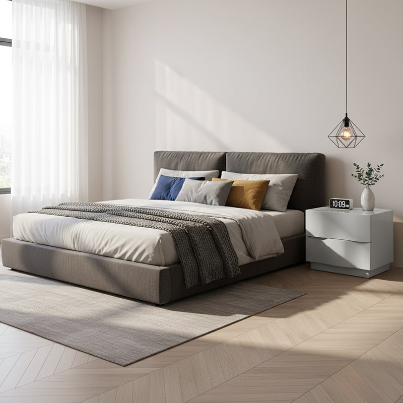 Contemporary Scandinavian Greige 2-Drawer Storage Nightstand - 3D Wave Pattern Drawers Bedside Table For Bedroom