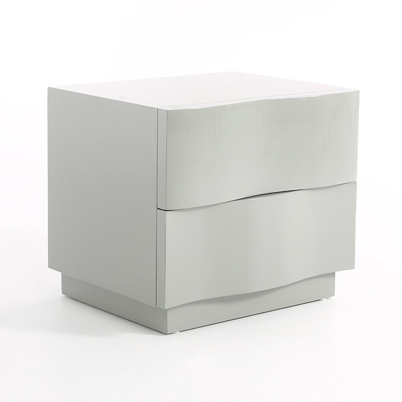 Contemporary Scandinavian Greige 2-Drawer Storage Nightstand - 3D Wave Pattern Drawers Bedside Table For Bedroom