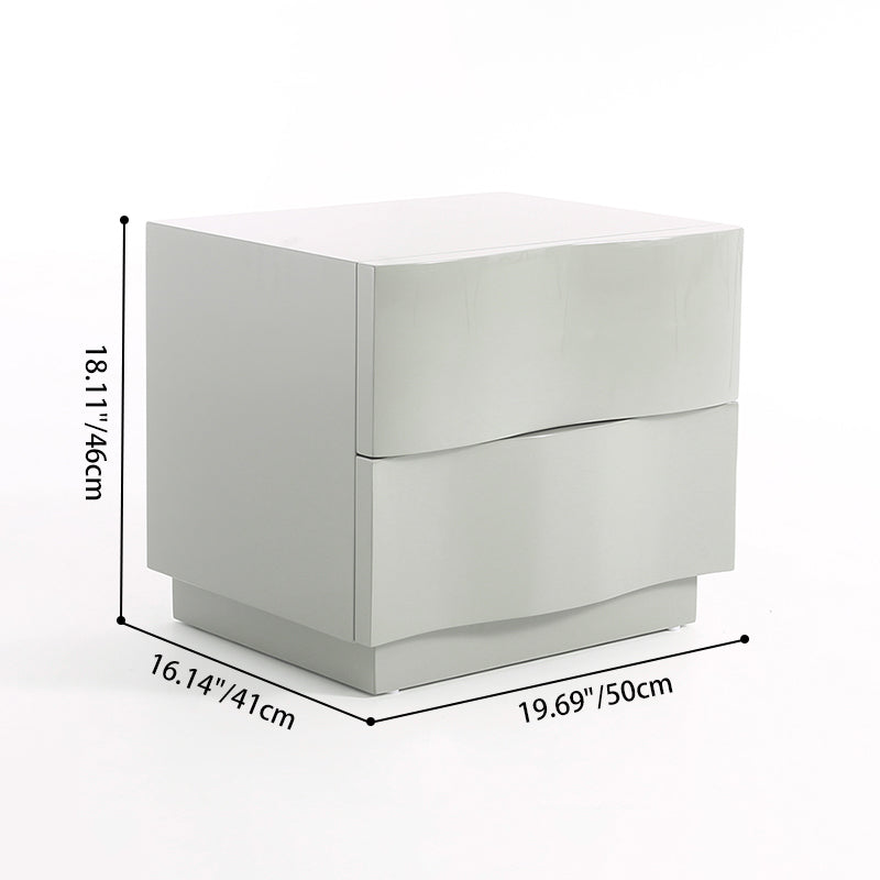 Contemporary Scandinavian Greige 2-Drawer Storage Nightstand - 3D Wave Pattern Drawers Bedside Table For Bedroom