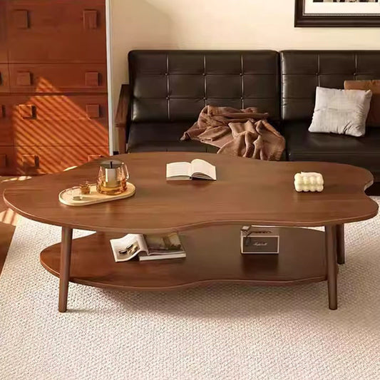 Traditional Vintage Round High-Density Board Solid Wood Coffee Table 1/2-Tier For Living Room