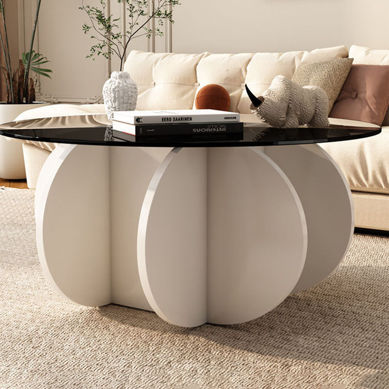 Contemporary Scandinavian Round Tempered Glass Particleboard Coffee Table For Living Room