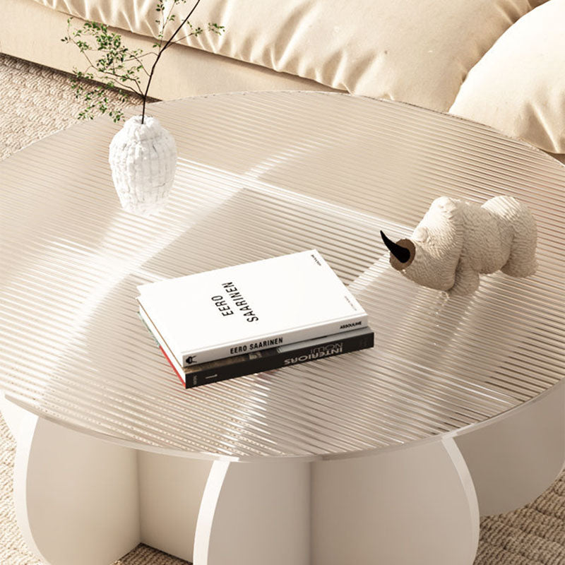 Contemporary Scandinavian Round Tempered Glass Particleboard Coffee Table For Living Room
