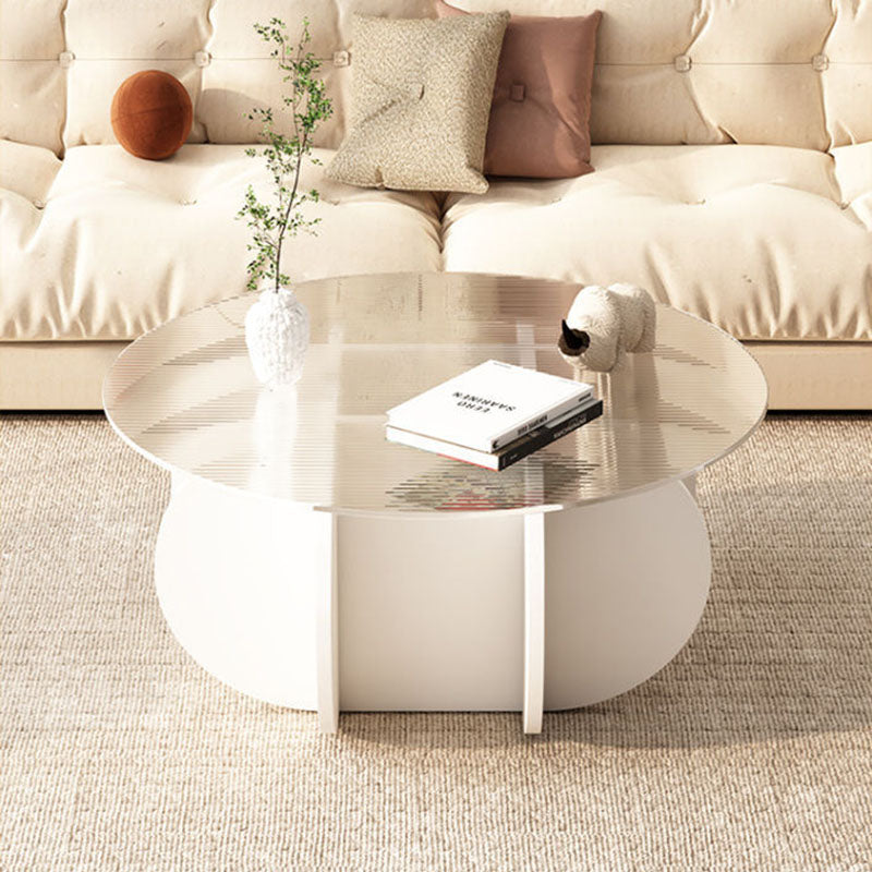 Contemporary Scandinavian Round Tempered Glass Particleboard Coffee Table For Living Room