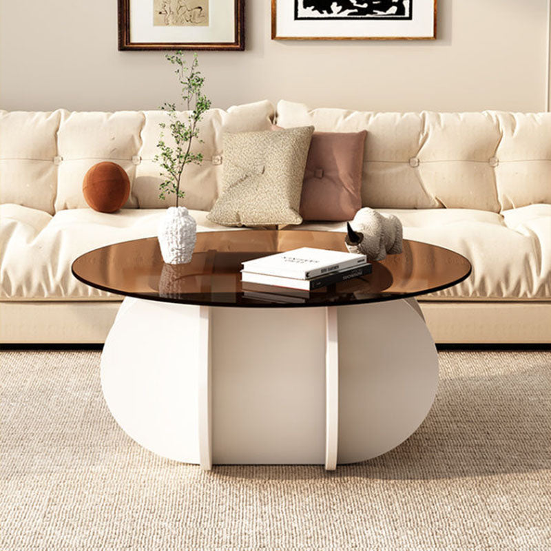 Contemporary Scandinavian Round Tempered Glass Particleboard Coffee Table For Living Room