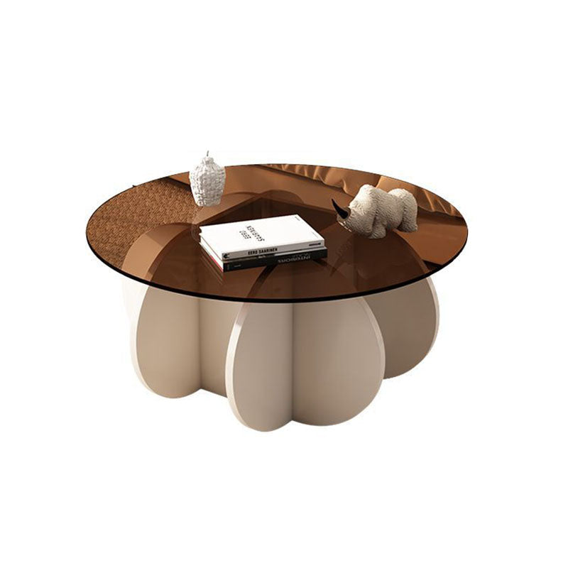 Contemporary Scandinavian Round Tempered Glass Particleboard Coffee Table For Living Room