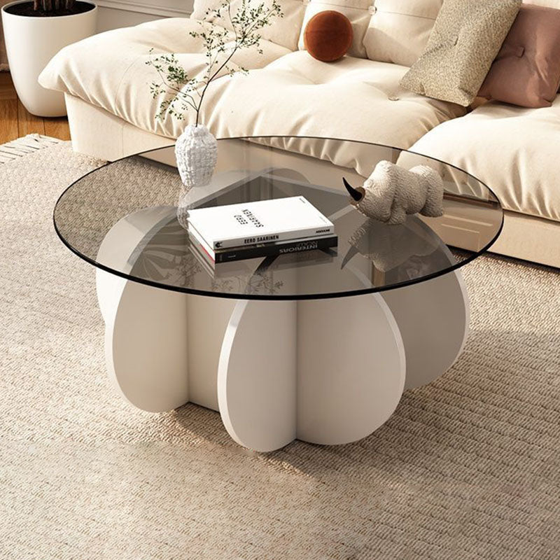 Contemporary Scandinavian Round Tempered Glass Particleboard Coffee Table For Living Room