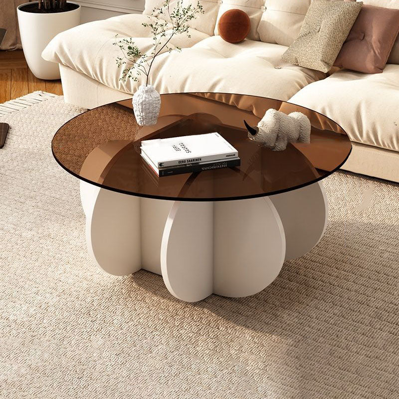 Contemporary Scandinavian Round Tempered Glass Particleboard Coffee Table For Living Room
