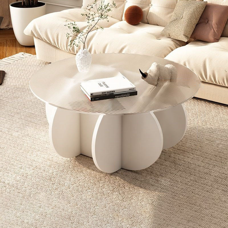 Contemporary Scandinavian Round Tempered Glass Particleboard Coffee Table For Living Room