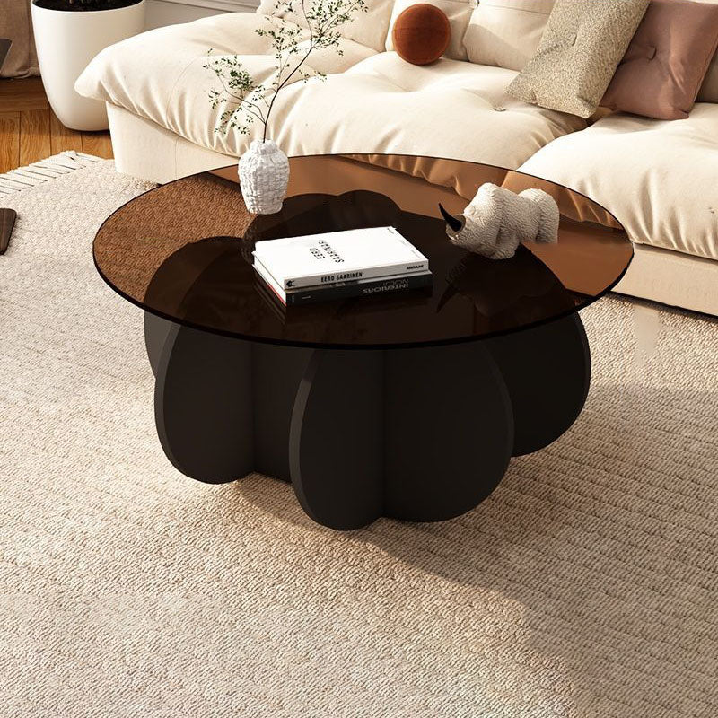 Contemporary Scandinavian Round Tempered Glass Particleboard Coffee Table For Living Room