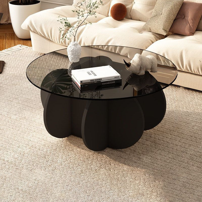 Contemporary Scandinavian Round Tempered Glass Particleboard Coffee Table For Living Room