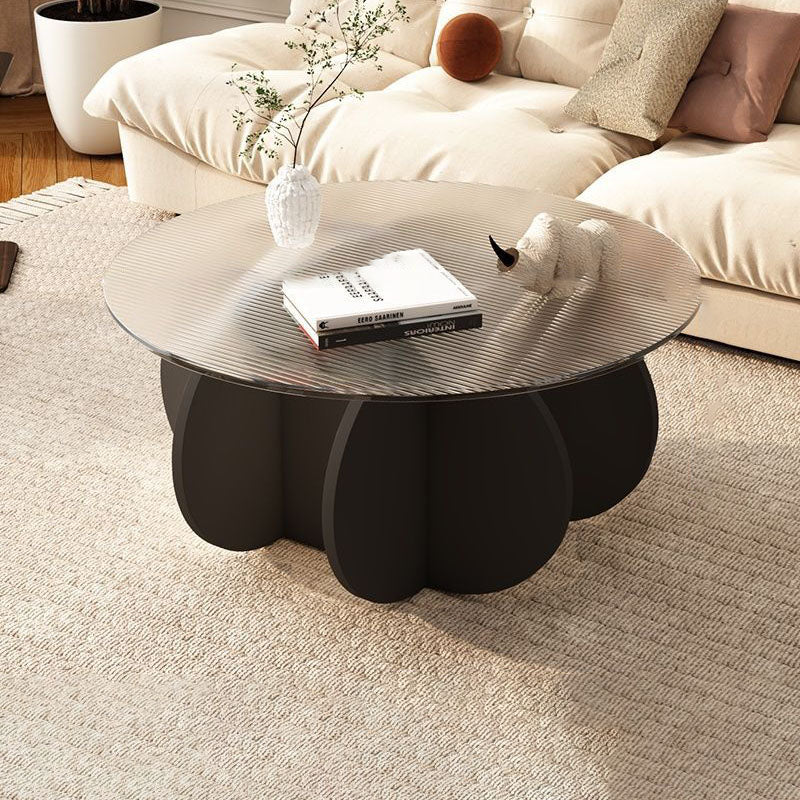 Contemporary Scandinavian Round Tempered Glass Particleboard Coffee Table For Living Room