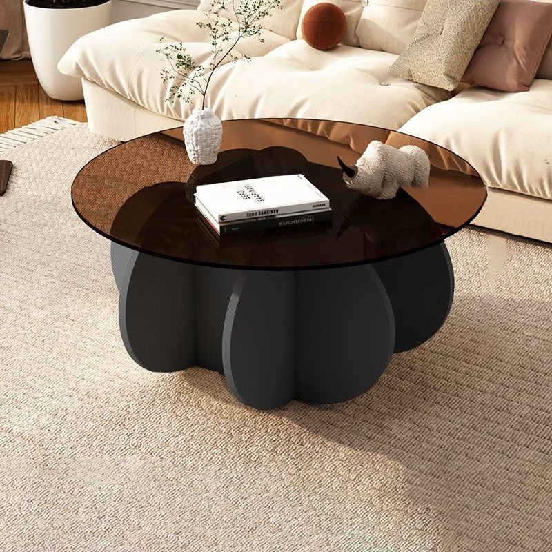 Contemporary Scandinavian Round Tempered Glass Particleboard Coffee Table For Living Room