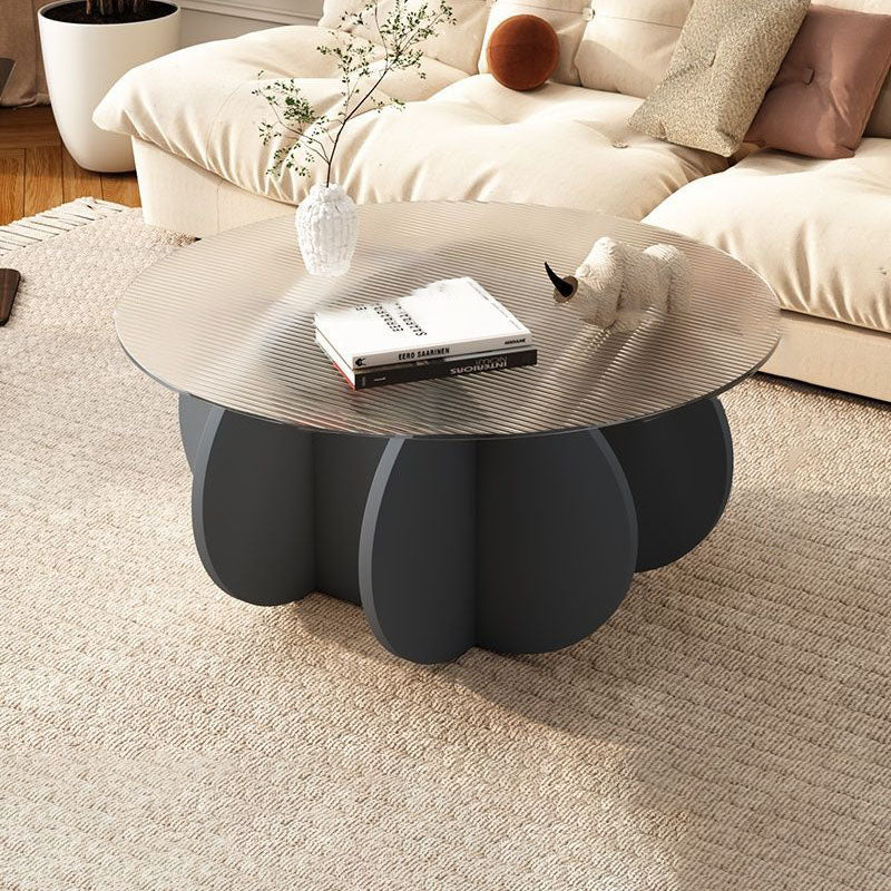Contemporary Scandinavian Round Tempered Glass Particleboard Coffee Table For Living Room