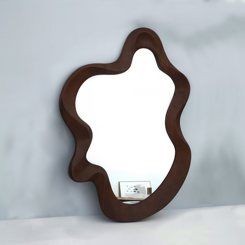 Traditional French Irregular Wavy Rubberwood Tempered Glass Wall Mirror For Bedroom